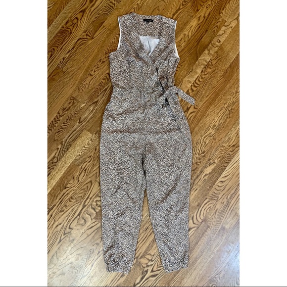 Banana Republic Tencel Wrap Leopard Print Jumpsuit 12 Tall Pockets - Picture 8 of 9